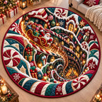 Candyland Santa Spiral Round Mat Rug - Seasonal Design | Festive Home Decor - washable non-slip printed rug