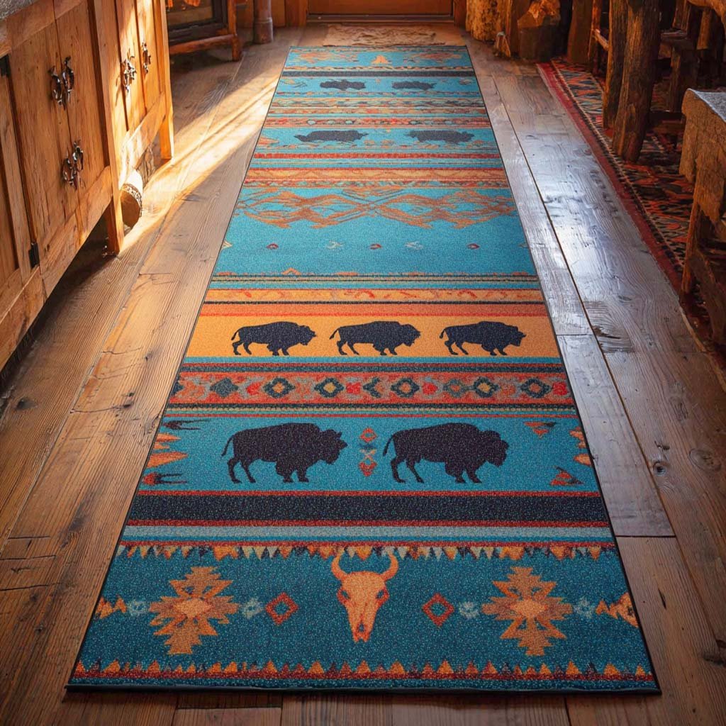 Canyon Bison Runner Carpet Runner Rug - Cute Pet Design | Animal Printed Runner Rug