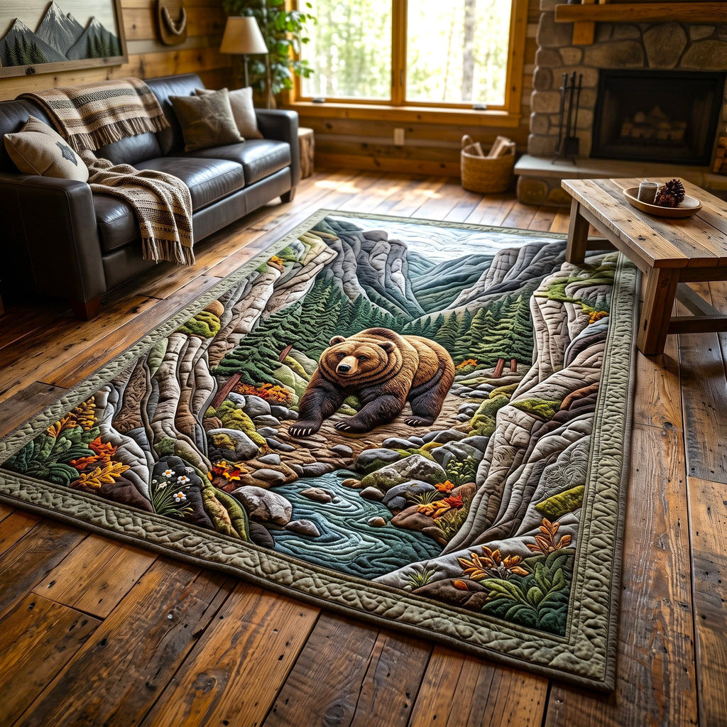 Canyon Creek Rustic Bear area rug in a living room