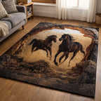 Canyon Duel Horses area rug in a living room
