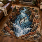 Canyon Rapids Salmon area rug in a living room