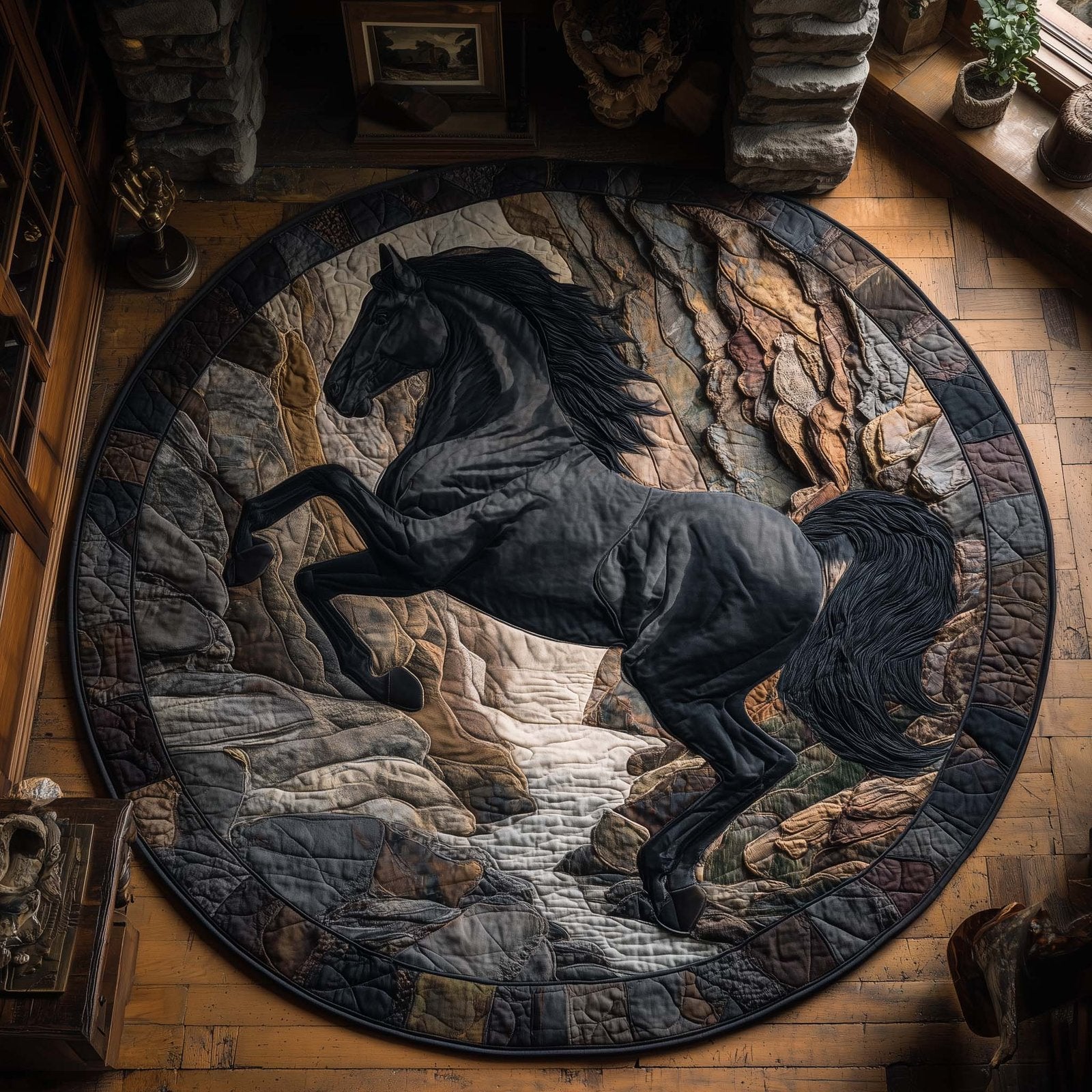 Canyon Shadow Horse Round Mat Rug - Cute Pet Design | Animal Printed Home Decor