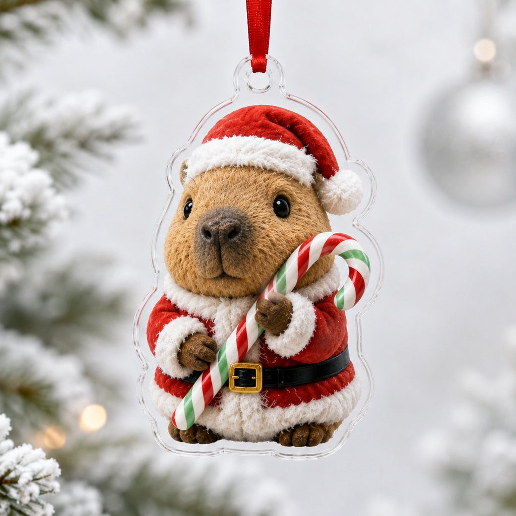 Capybara Candy Cane Santa Christmas Ornament