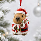 Capybara Candy Cane Santa Christmas Ornament