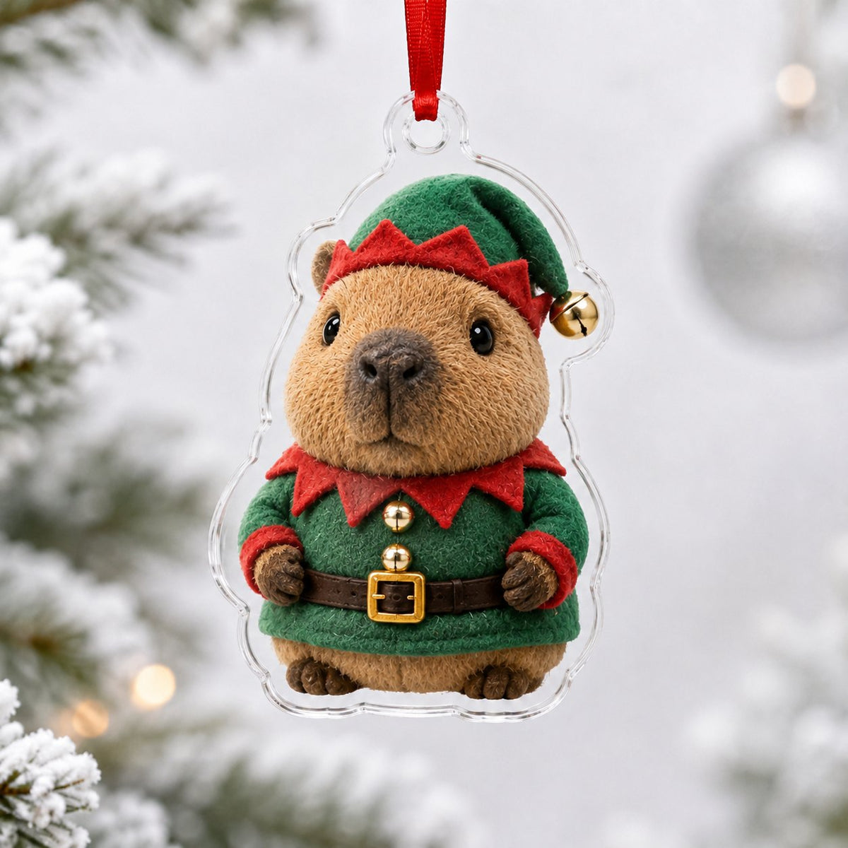 Capybara Christmas Elf Christmas Ornament