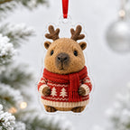 Capybara Reindeer Cozy Christmas Ornament