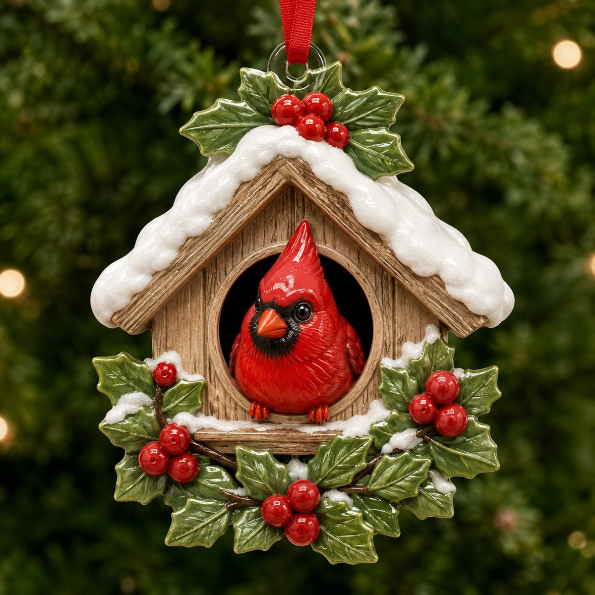 Cardinal House Christmas Ornament