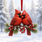 Snowy Branch Cardinal Duo Christmas Ornament