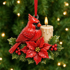 Cardinal Poinsettia Candle Christmas Ornament