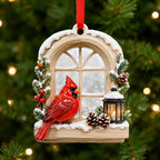 Cardinal Snow Window Christmas Ornament