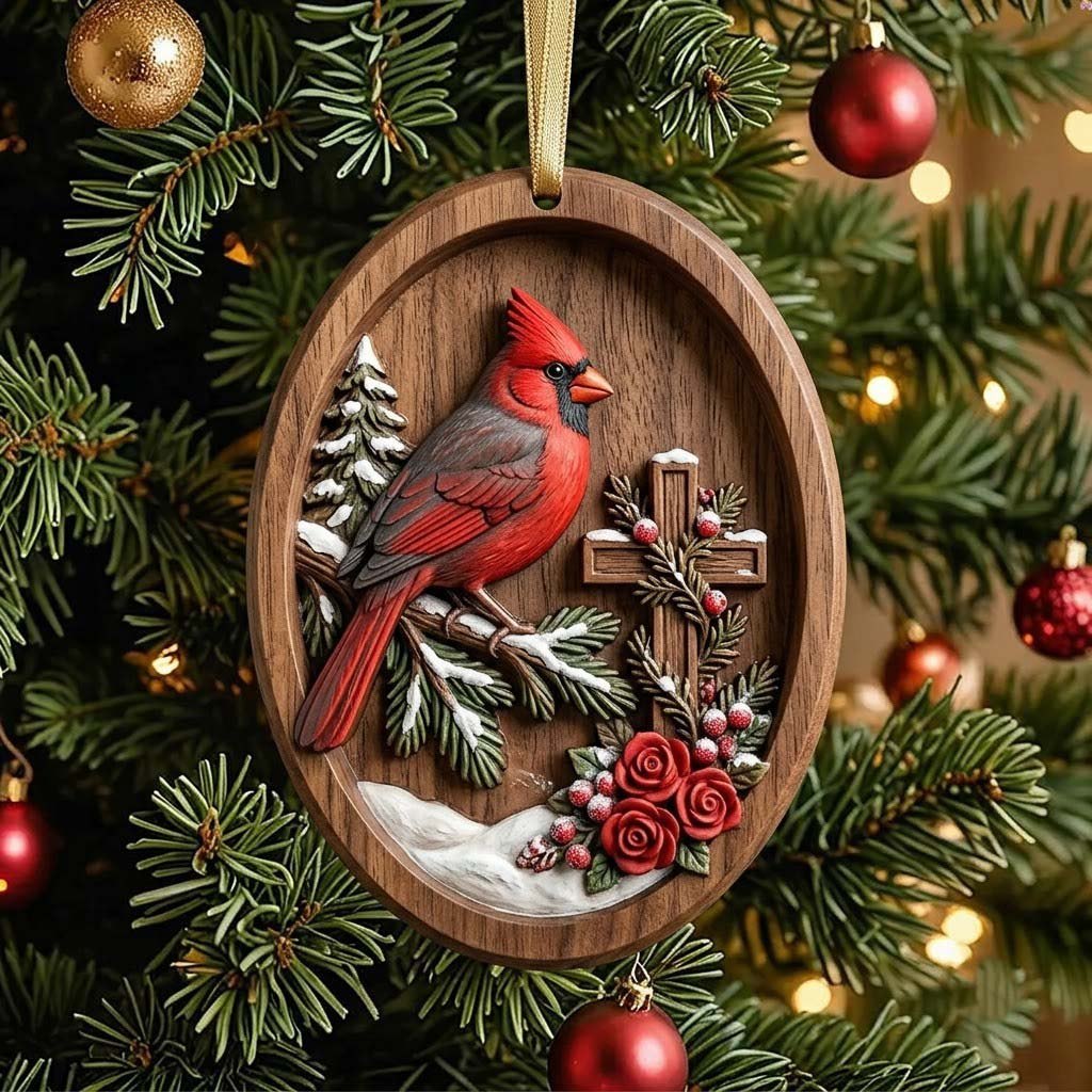 Cardinal By the Chapel Christmas Ornament