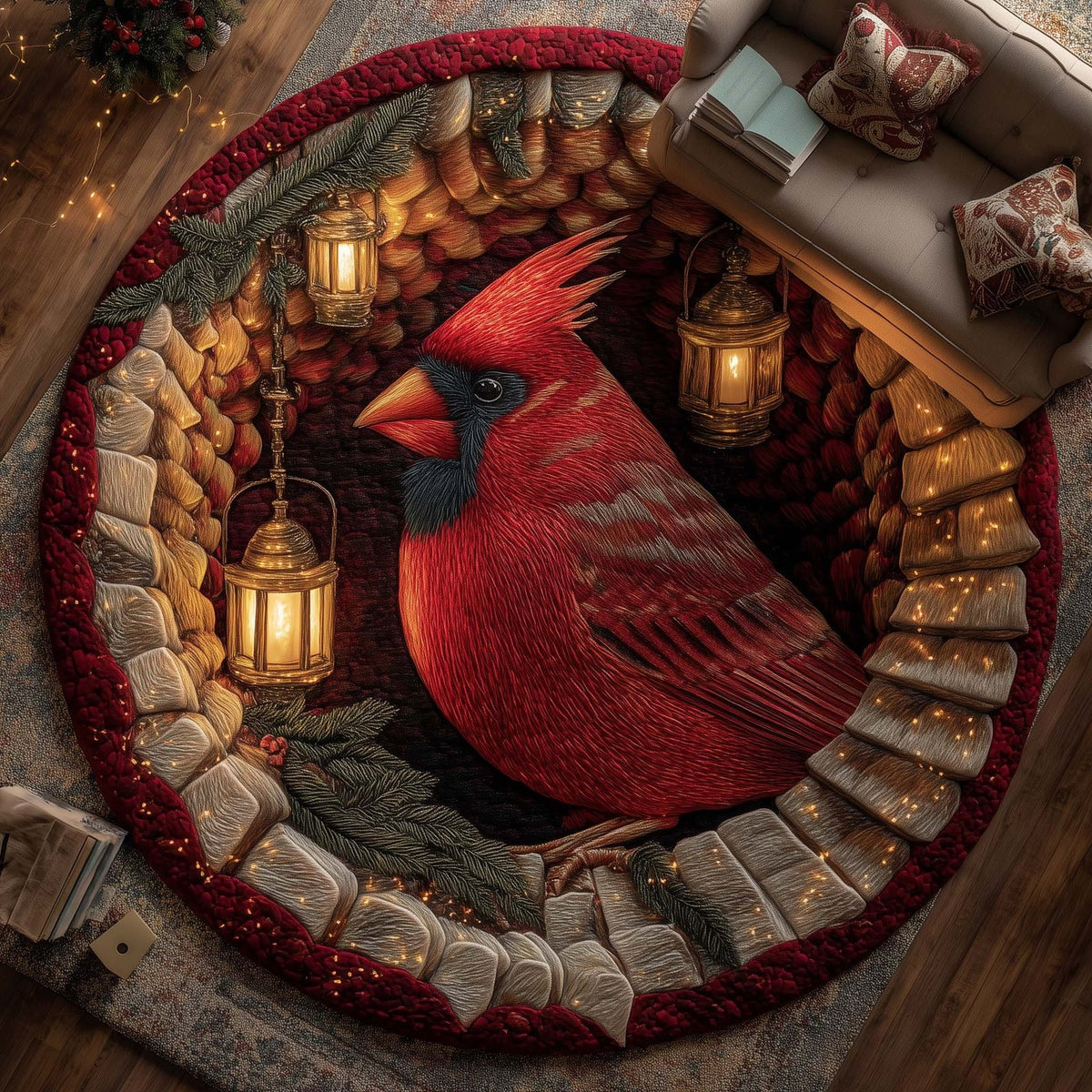 Cardinal Blessings Round Mat Rug - Nature Design | Serene Home Decor