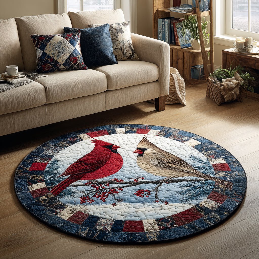 Cardinal Couple Round Mat Rug - washable non-slip printed rug