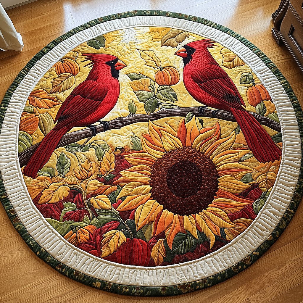 Cardinal Feathered Friends Round Mat Rug - Nature Design | Serene Home Decor