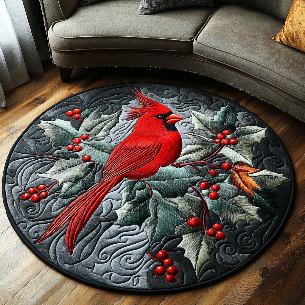 Cardinal Glow Round Mat Rug - washable non-slip printed rug