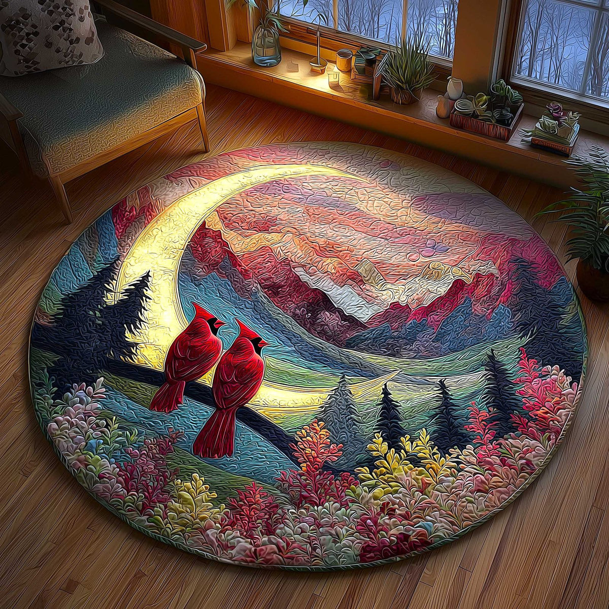 Cardinal Love Round Mat Rug - Nature Design | Serene Home Decor