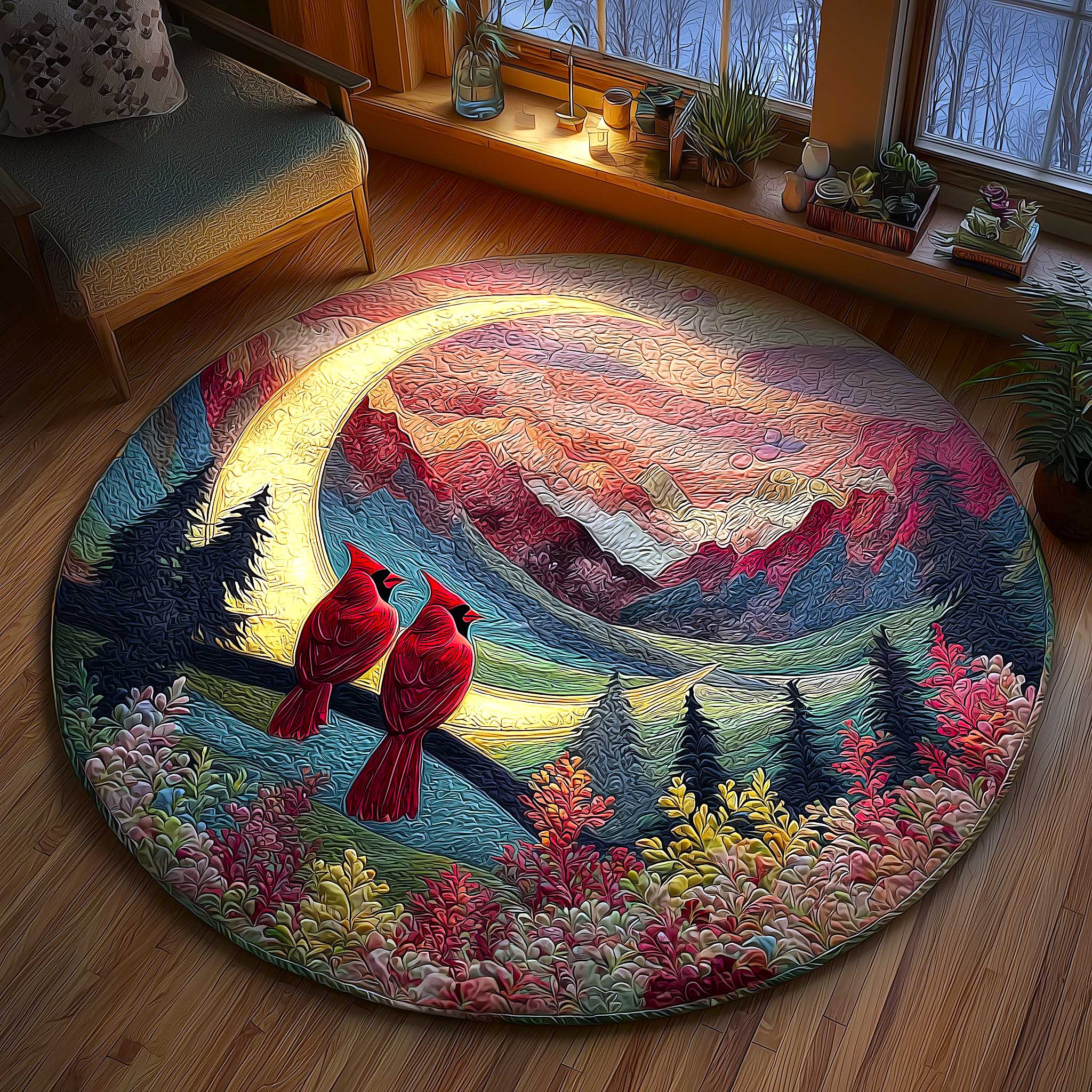 Cardinal Love Round Mat Rug - Nature Design