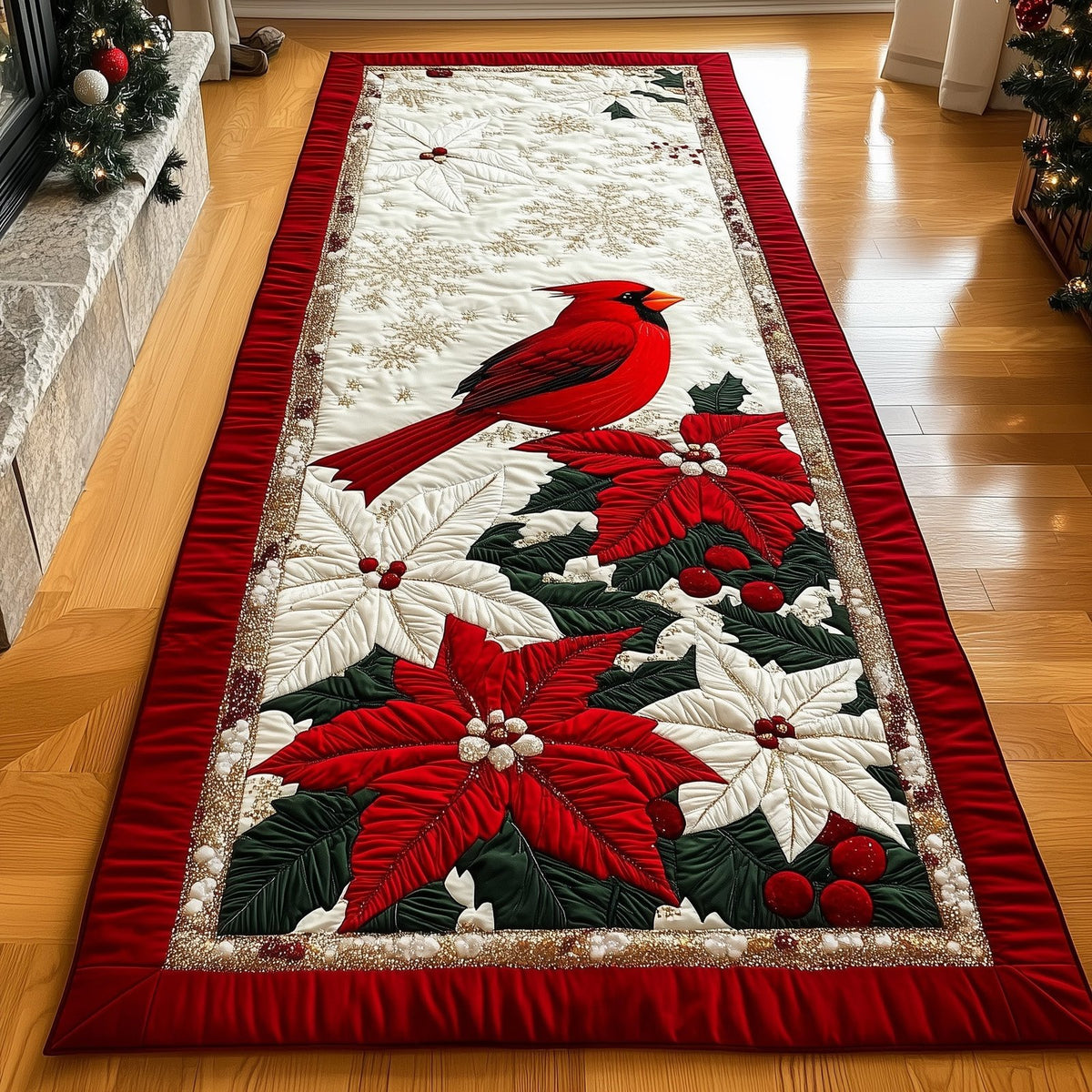 Cardinal Poinsettia Runner Rug - Nature Design | Serene Runner Rug