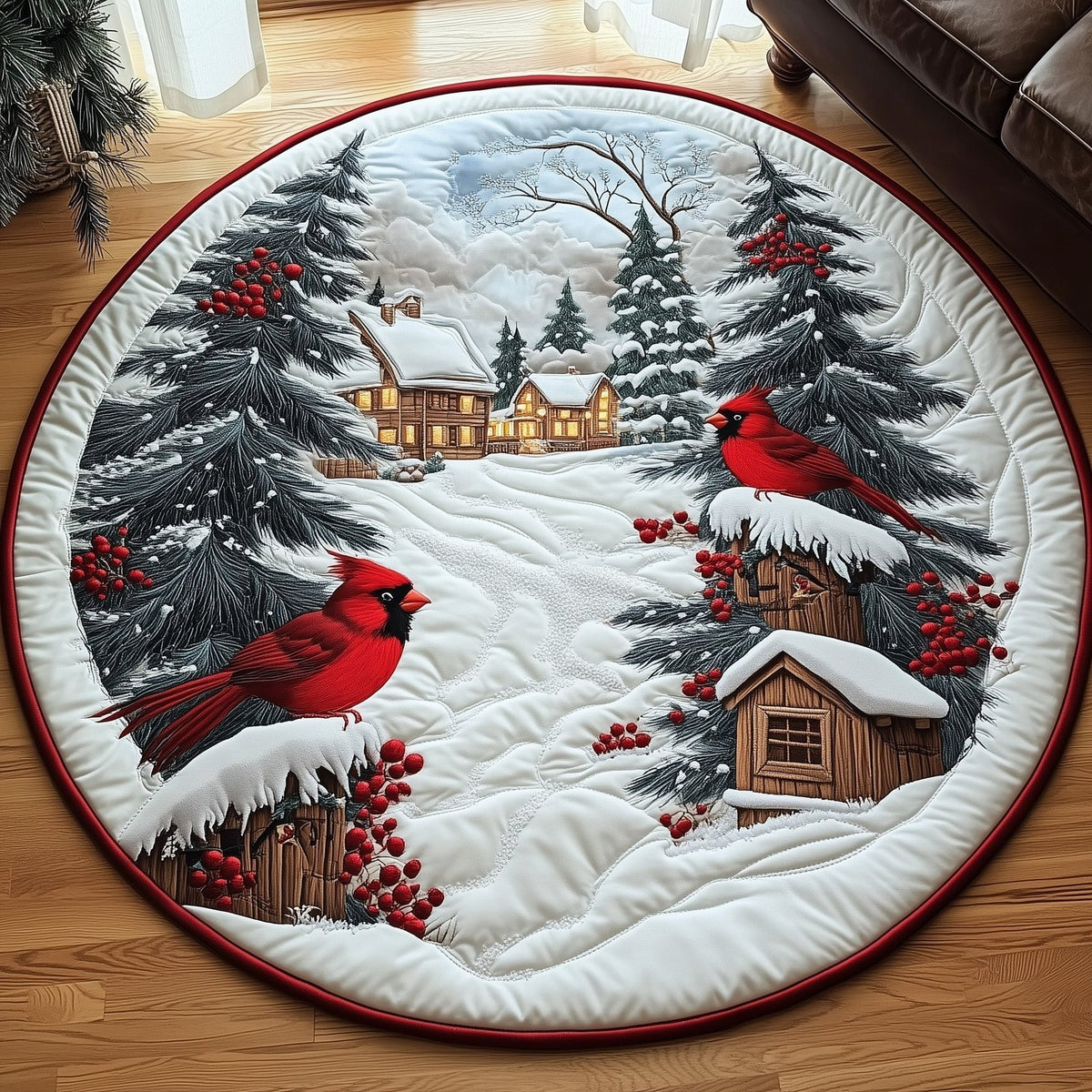 Cardinal Snow Round Mat Rug - washable non-slip printed rug
