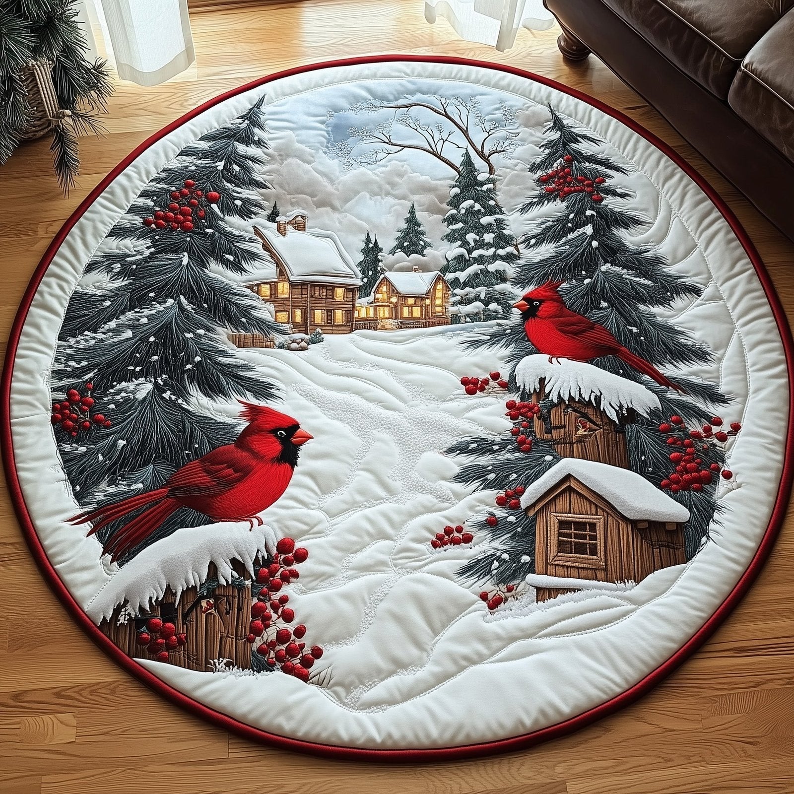 Cardinal Snow Round Mat Rug - Nature Design | Serene Home Decor