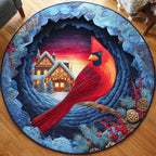 Cardinal Snowy Village Round Mat Rug - washable non-slip printed rug