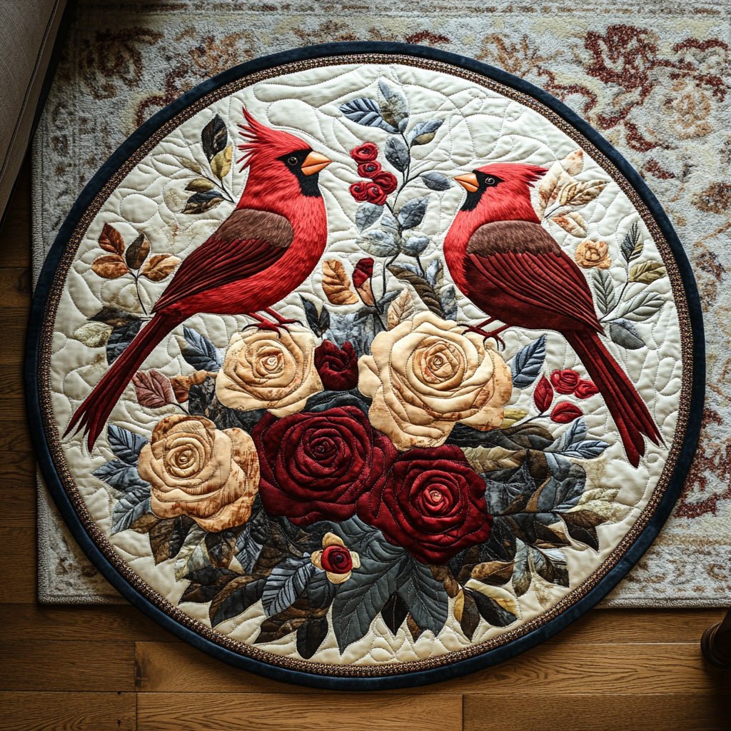 Cardinal Whispers Round Mat Rug - washable non-slip printed rug