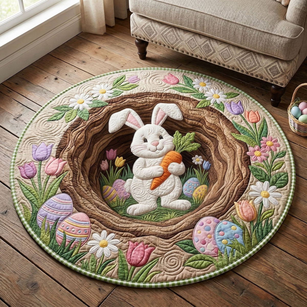 Carrot Bunny Nest Quilted Round mat Round Mat Rug - washable non-slip printed rug