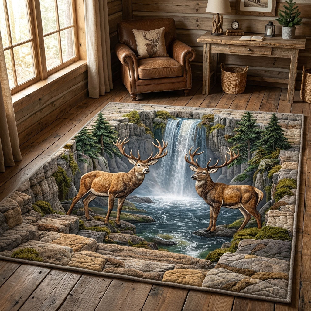 Cascade Deer area rug in a living room