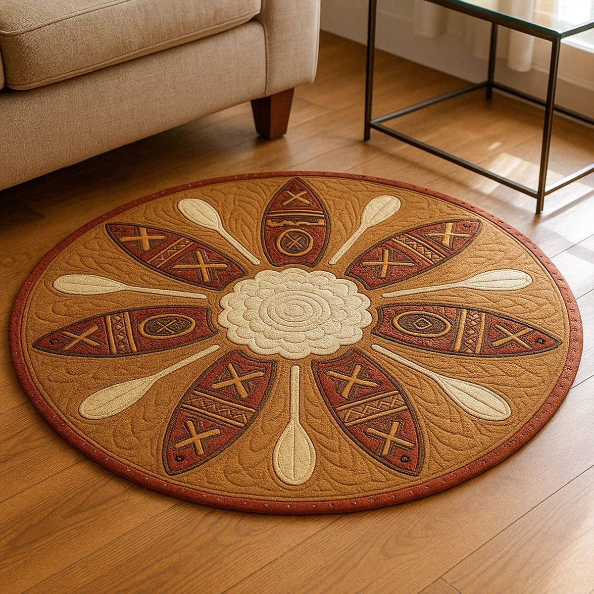 Cascade Glide Round Mat Rug - washable non-slip printed rug