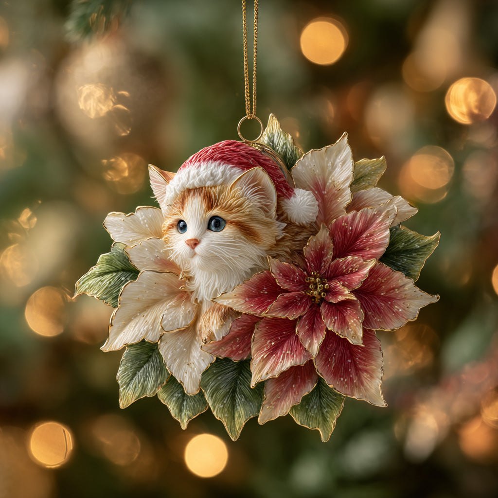Cat Blooming Bright Christmas Ornament