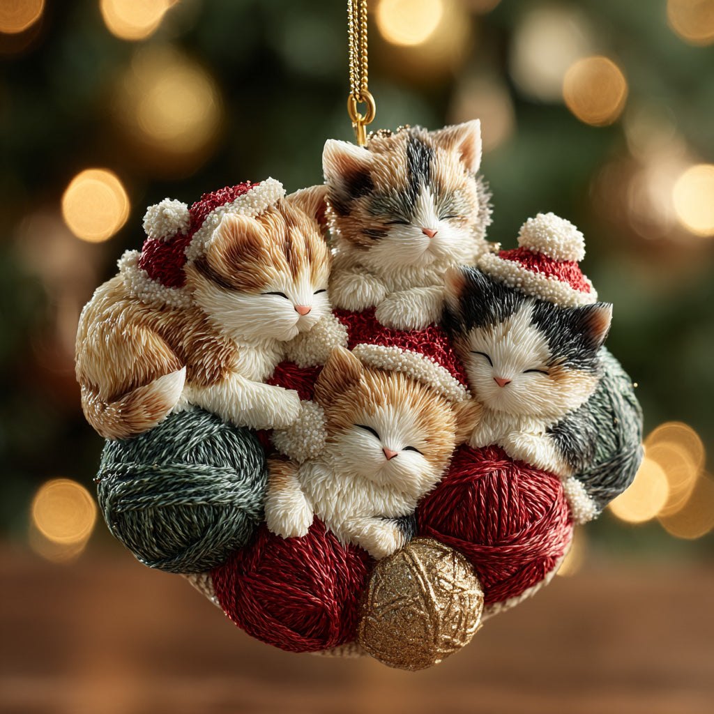 Kittens On Yarn Balls Christmas Ornament