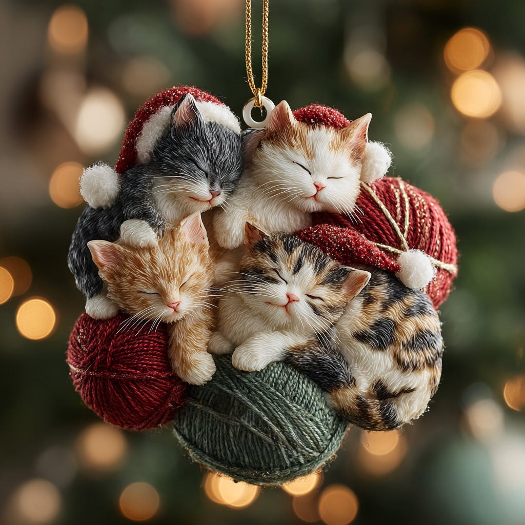 Santa Hat Kitten Pile Christmas Ornament