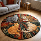 Cat And The Open Tome Round Mat Rug - washable non-slip printed rug