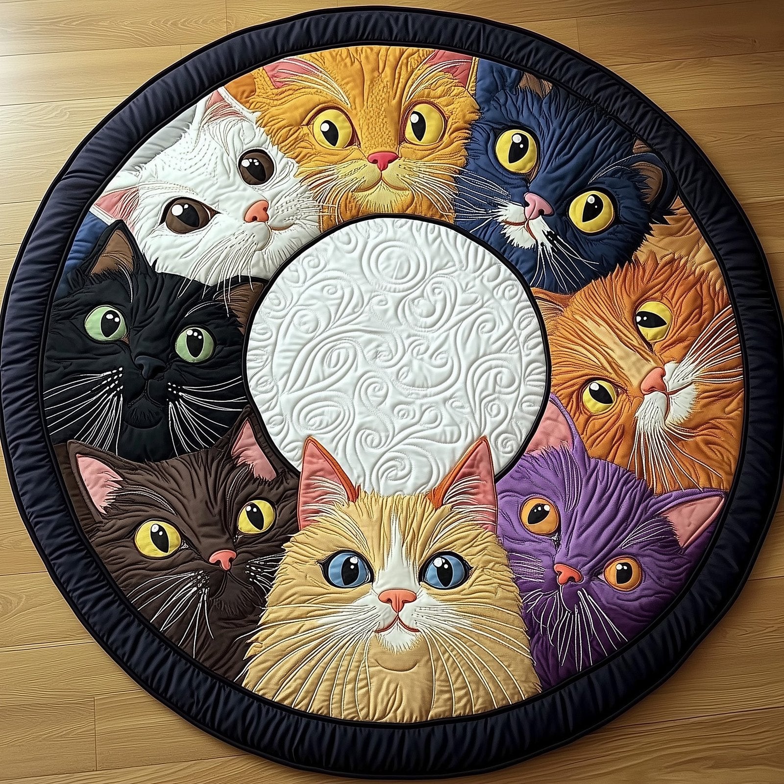 Cat Band Round Mat Rug - washable non-slip printed rug