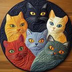 Cat Buddies Round Mat Rug - Cute Pet Design | Animal Printed Home Decor