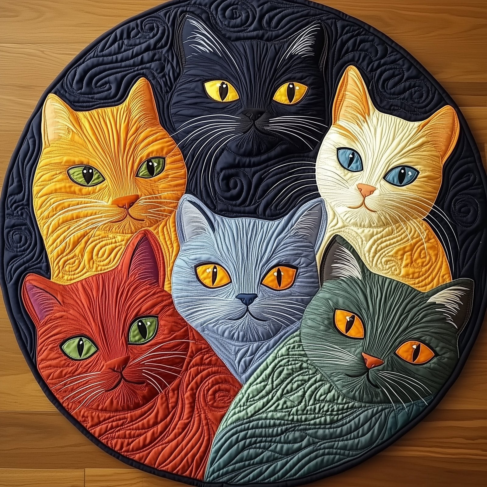 Cat Buddies Round Mat Rug - Cute Pet Design | Animal Printed Home Decor