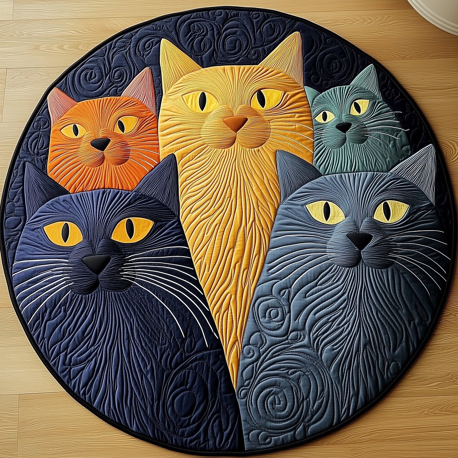 Cat Buddies Round Mat Rug - washable non-slip printed rug