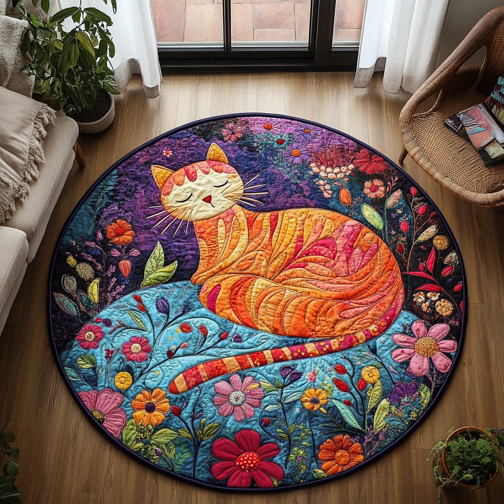 Cat Comfort Place Round Mat Rug - washable non-slip printed rug