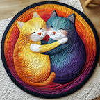 Cat Couple Round Mat Rug - washable non-slip printed rug