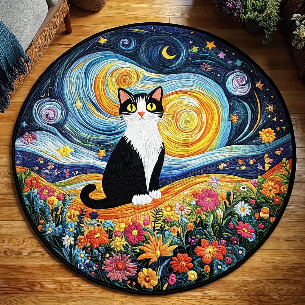 Cat Cozy Corner Round Mat Rug - washable non-slip printed rug