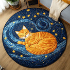 Cat Cozy Retreat Round Mat Rug - washable non-slip printed rug