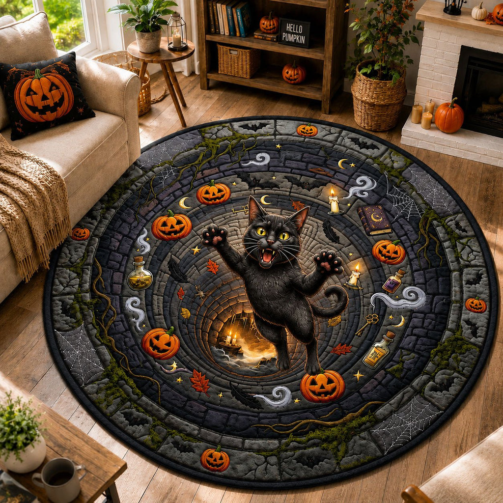 Cat Falling Hole Round Mat Rug - washable non-slip printed rug