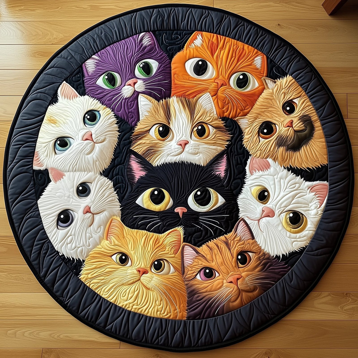 Cat Friends Round Mat Rug - washable non-slip printed rug