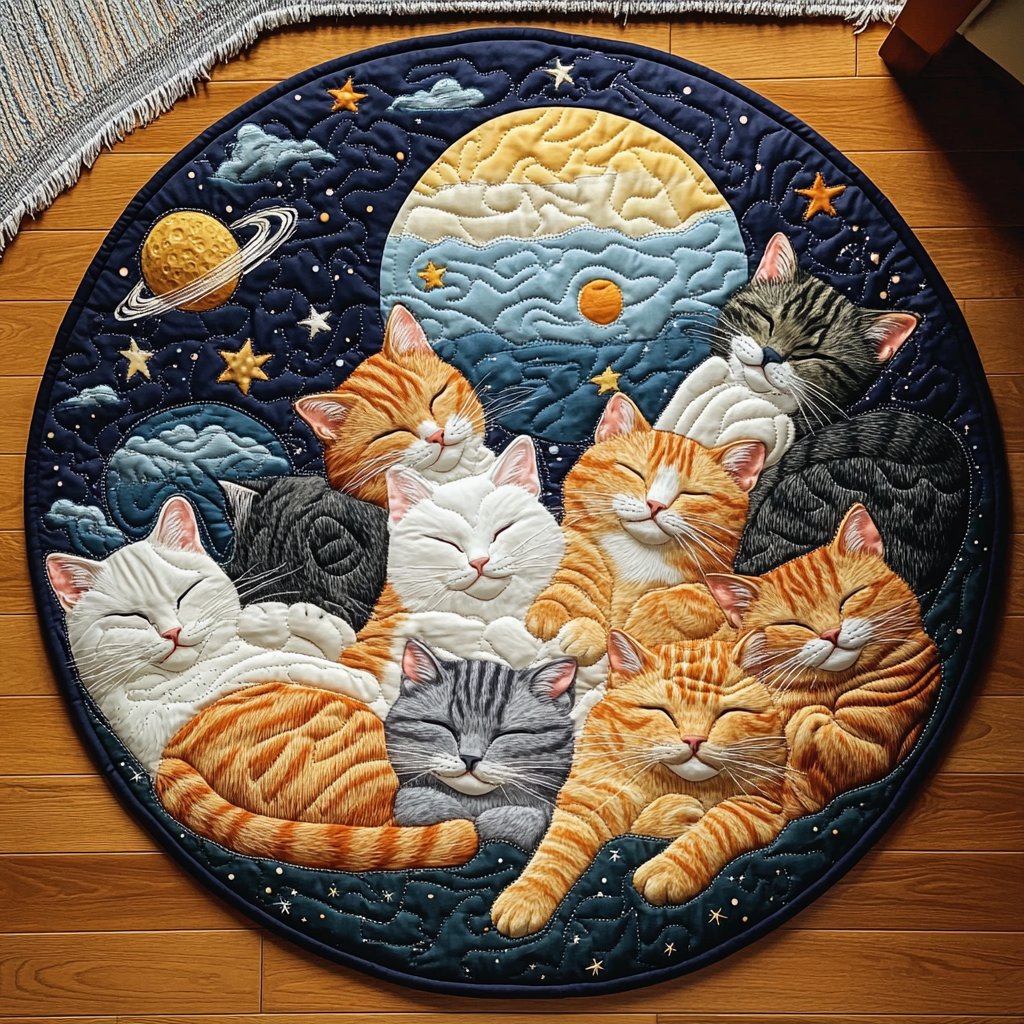 Cat Lullaby Round Mat Rug - washable non-slip printed rug