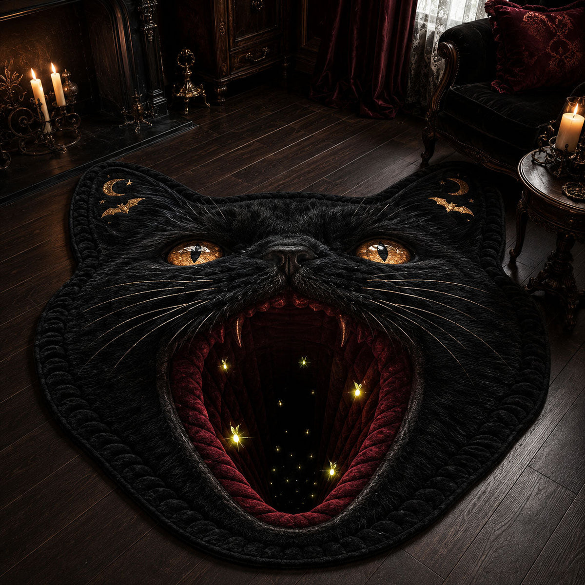 Cat Portal Custom Shape Area Rug - Cute Animal Design | Die-Cut Non-Slip Rug - washable non-slip printed rug