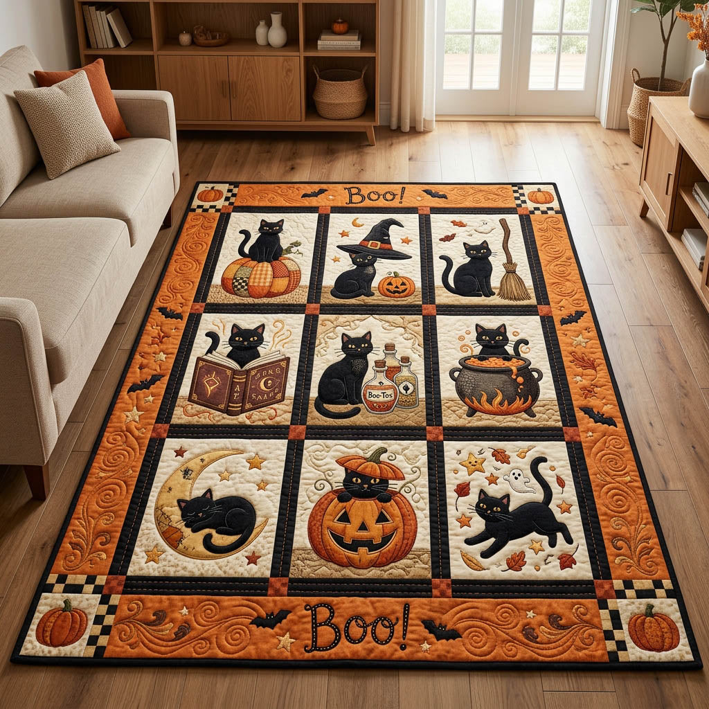 Cat Pumpkin area rug in a living room