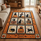 Cat Pumpkin area rug in a living room