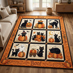Cat Pumpkin area rug in a living room