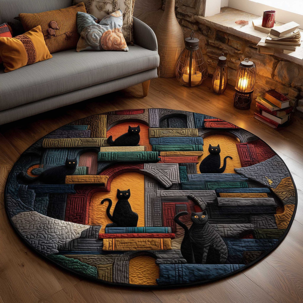 Cat Purrs Round Mat Rug - Cute Pet Design | Animal Printed Home Decor