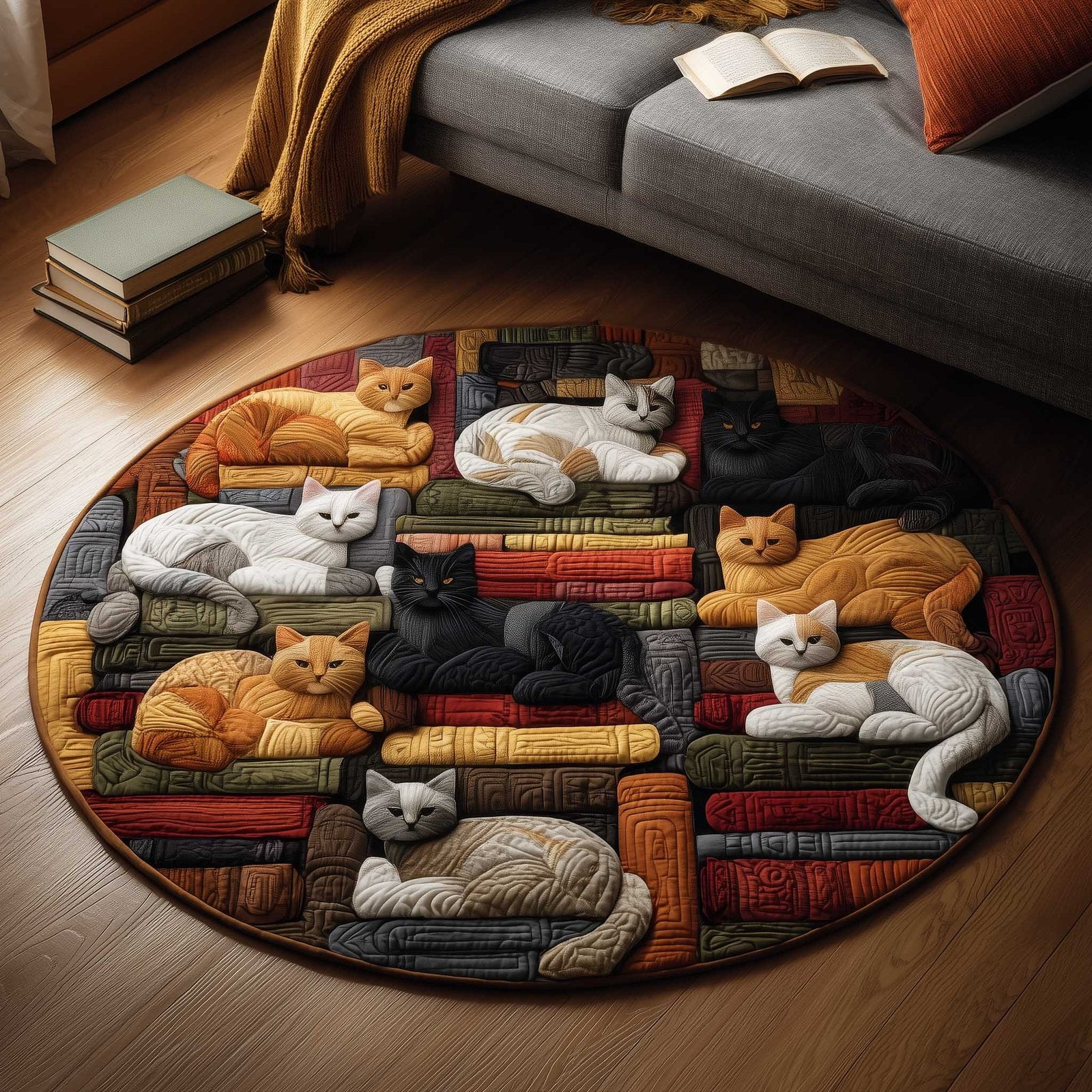 Cat Purrs Round Mat Rug - Cute Pet Design | Animal Printed Home Decor